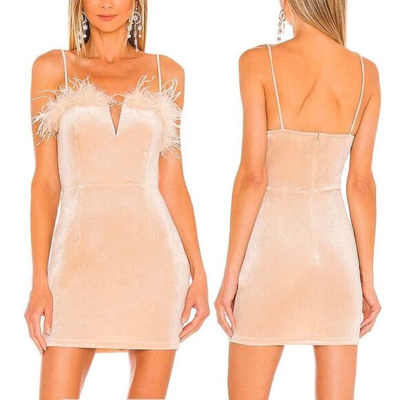 Superdown Cream Mini Dress with Feather Detail - Picture 1 of 6